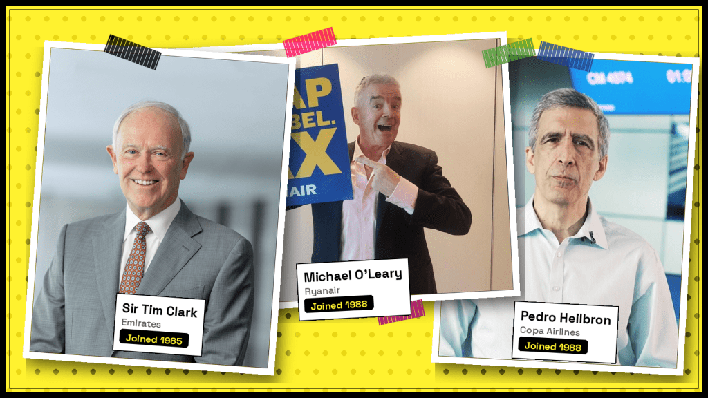 A scrapbook image showing airline executives.